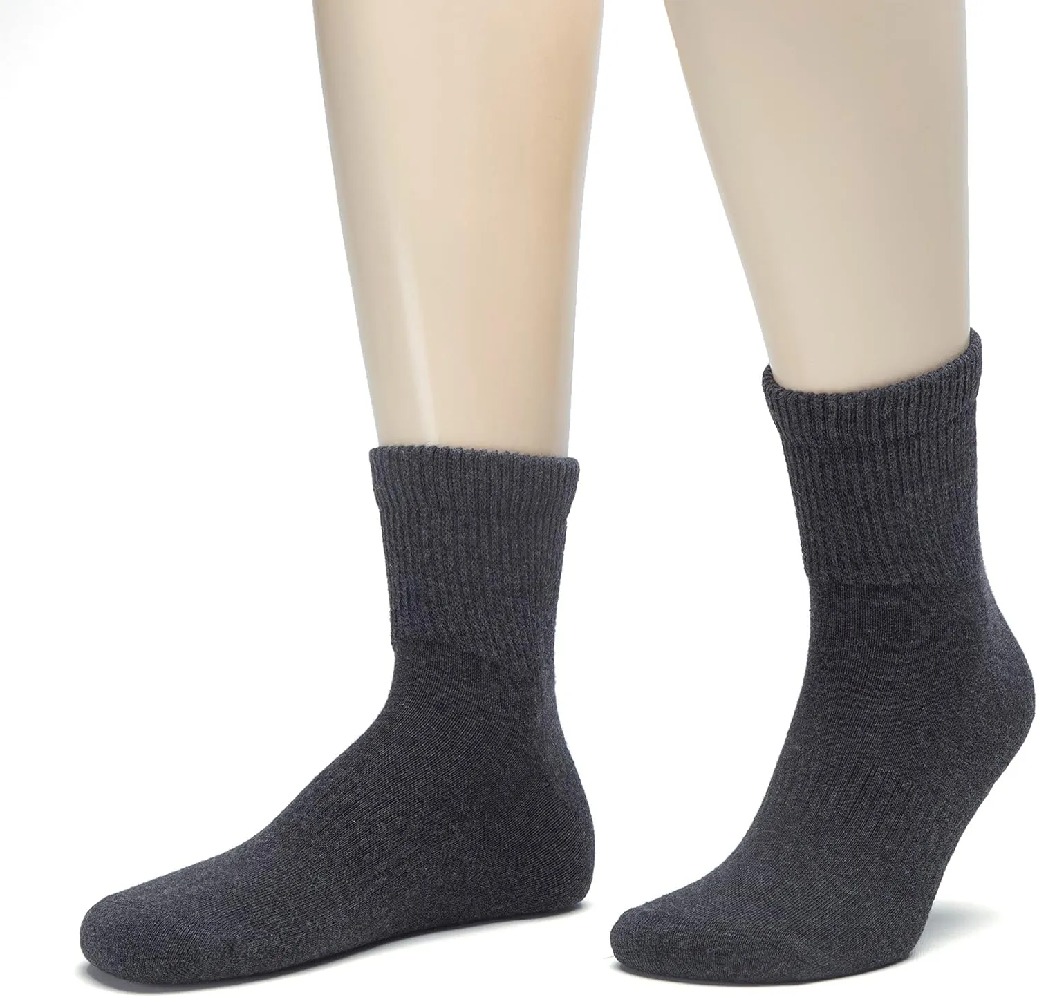 Hugh Ugoli 3 Pairs, Men's Cotton Diabetic Ankle Socks, Wide, Loose, Stretchy, Seamless Toe, Non Binding Top, Semi Cushion