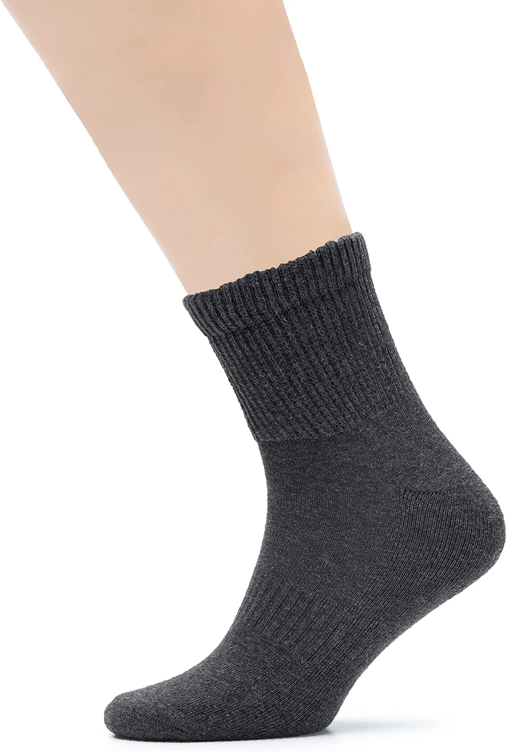 Hugh Ugoli 3 Pairs, Men's Cotton Diabetic Ankle Socks, Wide, Loose, Stretchy, Seamless Toe, Non Binding Top, Semi Cushion