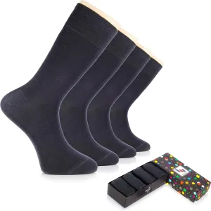 Hugh Ugoli Men's Cotton Dress Socks for Business & Trouser, Thin & Seamless Crew Socks, 4 Pairs with Gift Box, Shoe Size 8-12