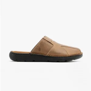 Hush Puppies CARSON Mens Leather Mule Slippers Olive