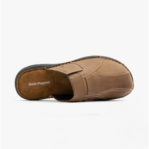 Hush Puppies CARSON Mens Leather Mule Slippers Olive