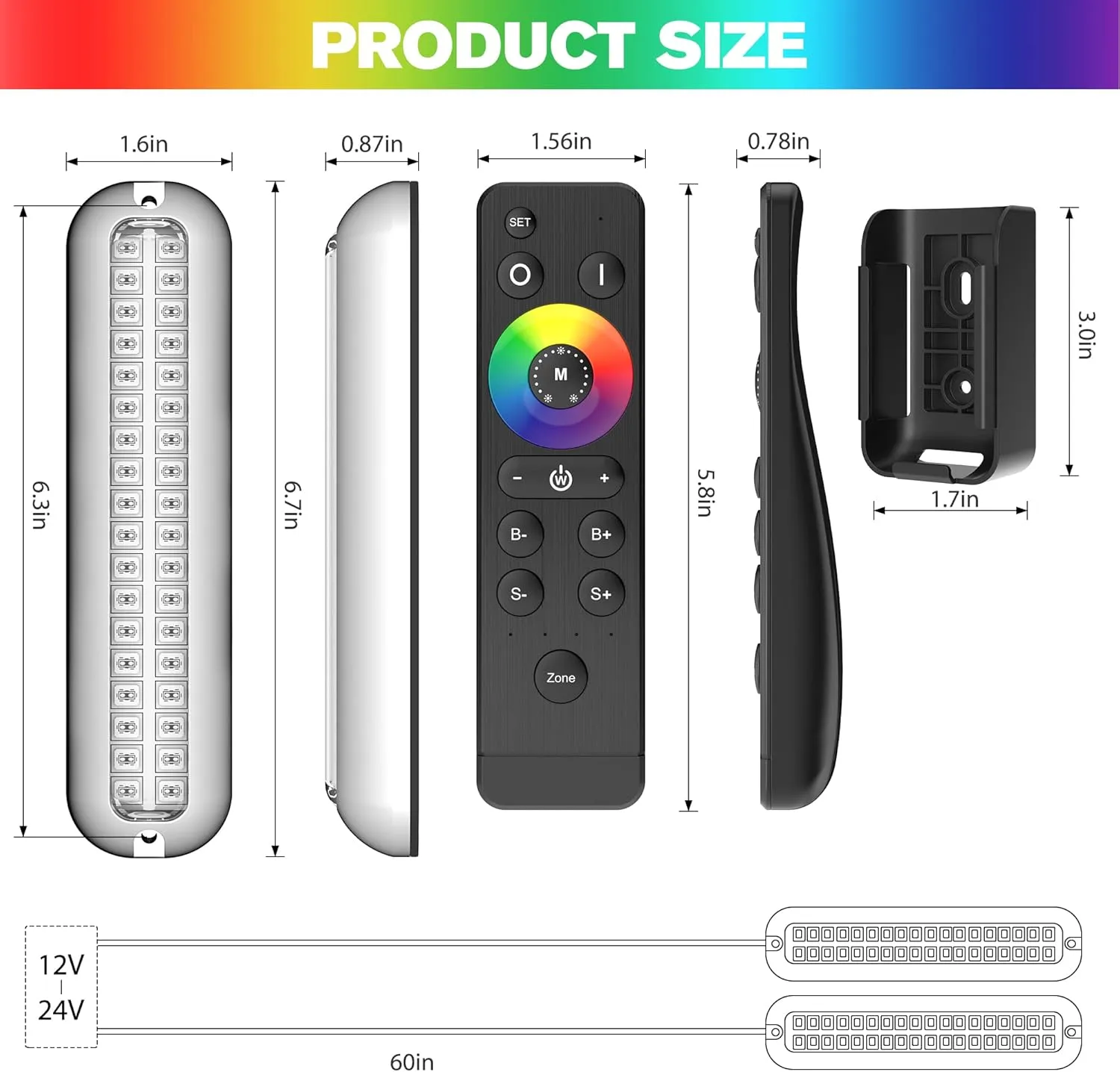 HUSUKU GT1 Underwater Boat LED Lights Marine Color Light Kit, 2000LM RGB IP68 36LED 12V~24V, 316 316 Stainless, Wireless Grouping and Control Auto Sync, Multi Color Lights for Yacht Boat Deck Pontoon