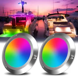 HUSUKU RS6-1 LED Marine Courtesy Light Boat Interior Light, 2PCS 4In RGB Marine Ceiling Dome Lights, IP65 DC12V 10W 1000LM All-Metal Body, Color Change LED Lighting for Yacht Transom Pontoon Deck RV