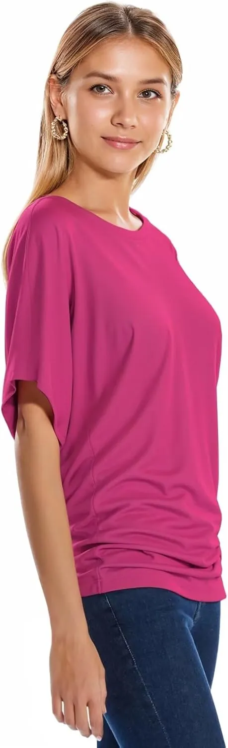 Hybrid & Company Womens Super Comfy Boat Neck Dolman Top Shirt