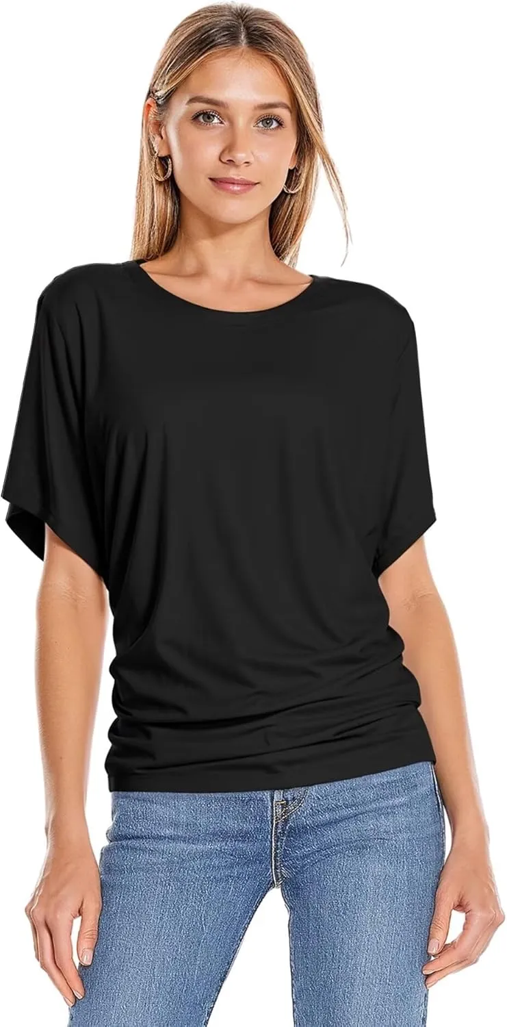 Hybrid & Company Womens Super Comfy Boat Neck Dolman Top Shirt