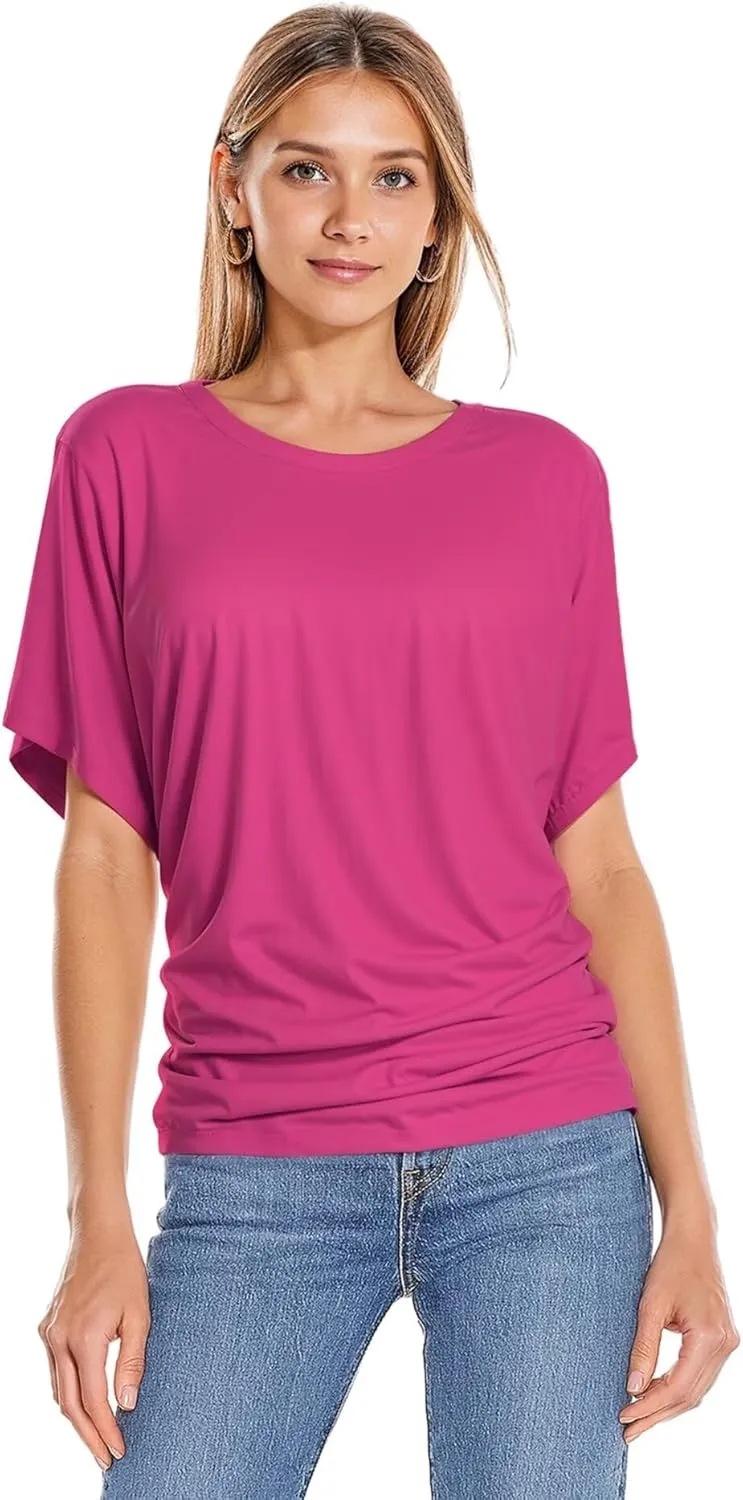 Hybrid & Company Womens Super Comfy Boat Neck Dolman Top Shirt