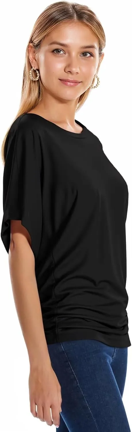 Hybrid & Company Womens Super Comfy Boat Neck Dolman Top Shirt