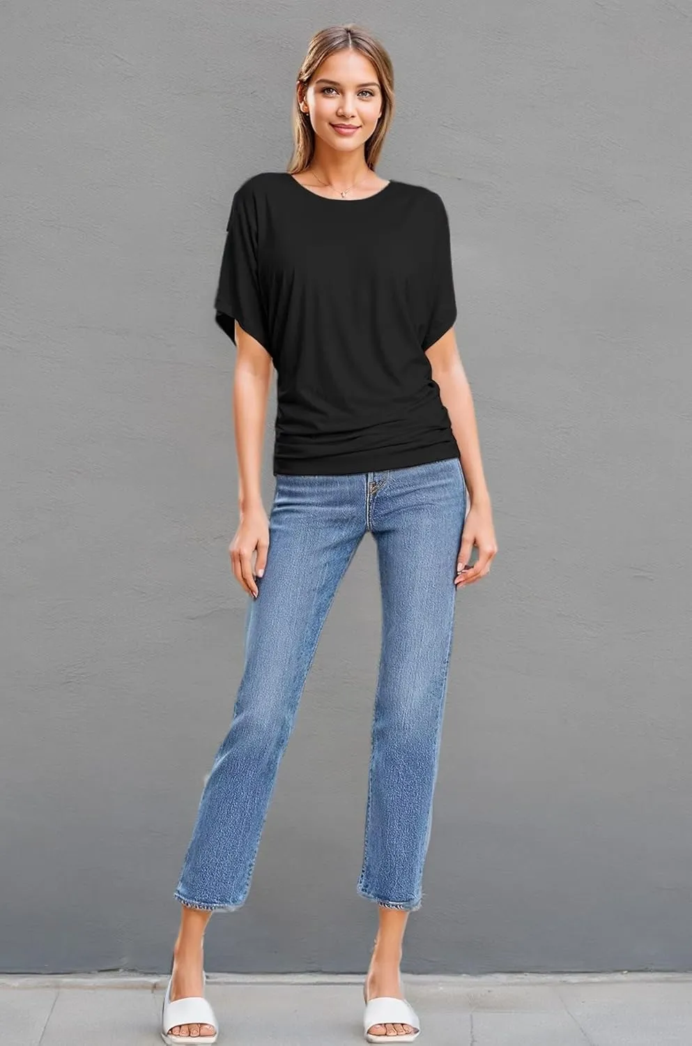 Hybrid & Company Womens Super Comfy Boat Neck Dolman Top Shirt