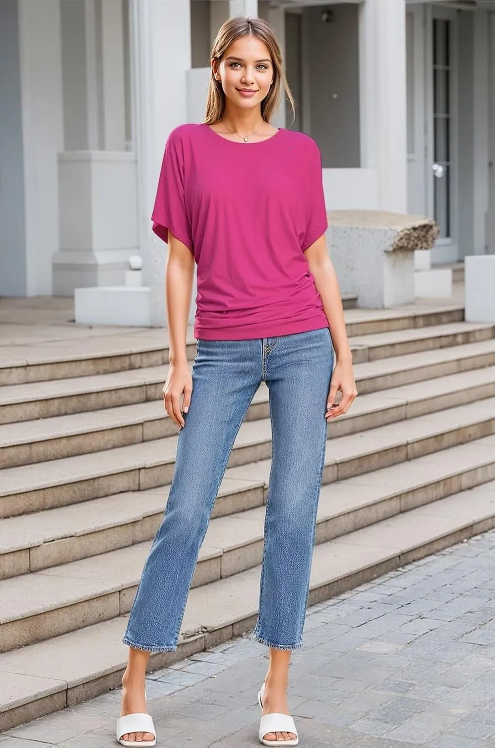 Hybrid & Company Womens Super Comfy Boat Neck Dolman Top Shirt