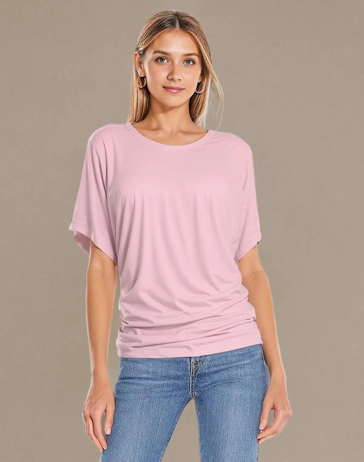 Hybrid & Company Womens Super Comfy Boat Neck Dolman Top Shirt