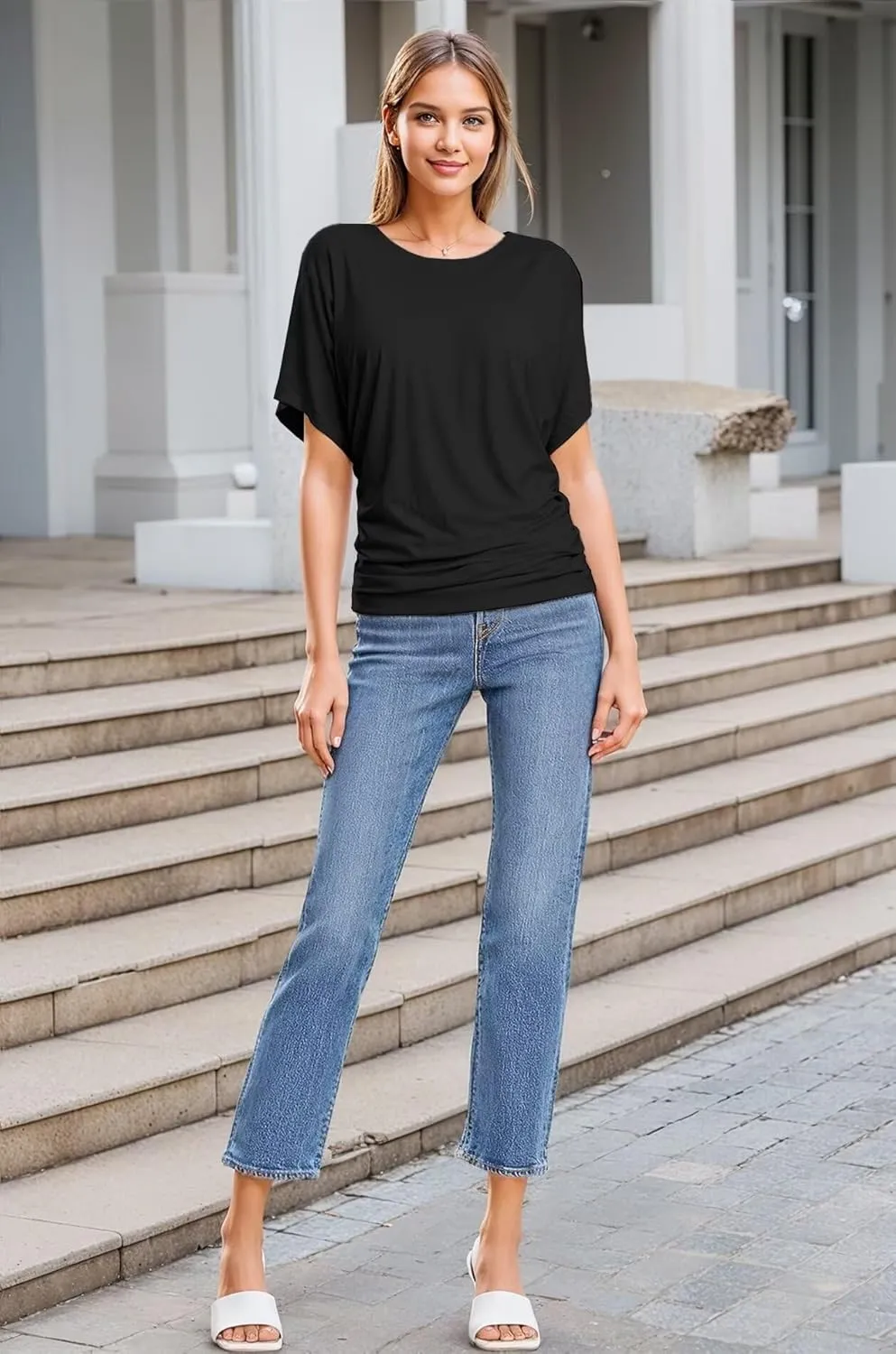Hybrid & Company Womens Super Comfy Boat Neck Dolman Top Shirt