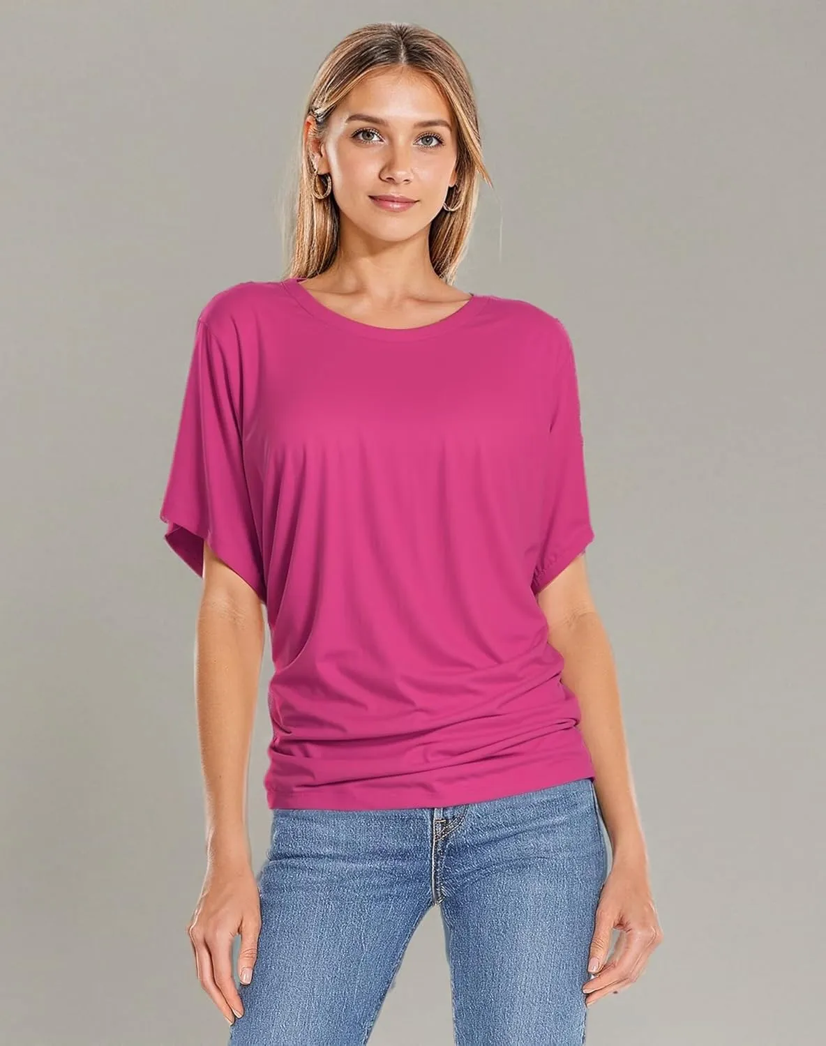 Hybrid & Company Womens Super Comfy Boat Neck Dolman Top Shirt