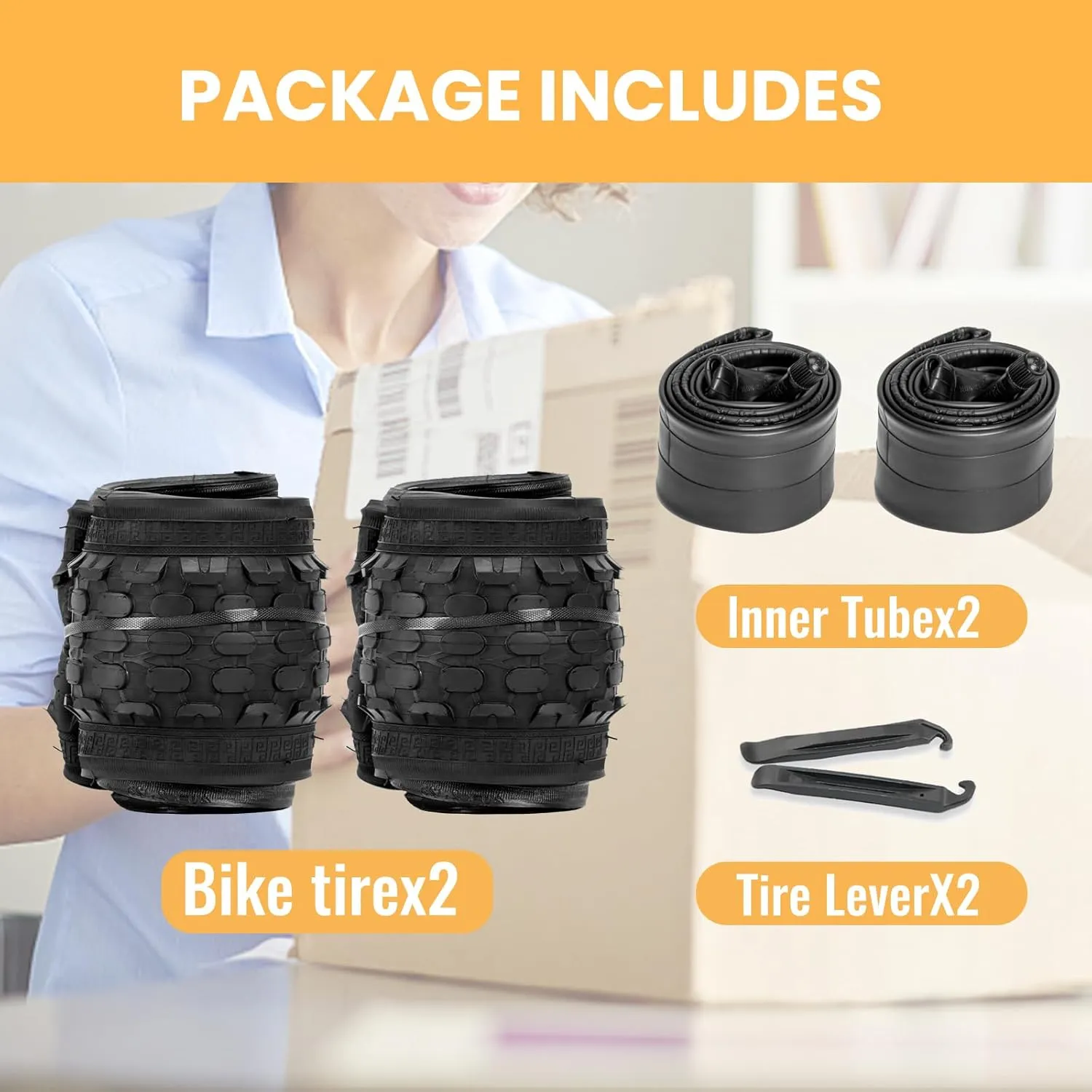 Hycline Kids Bike Replacement Tires Set：2-Pack 16/20x2.125 Inch Premium Butyl Rubber Puncture-Resistant Folding Bicycle Tires and 2 Pcs Bike Tubes Schrader Valve with Tire Levers for BMX Urban