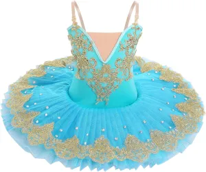 IBAKOM Little Ballerina Swan Lake Costume Shiny Seuqins Girl Ballet Leotard Platter Tutu Professional Toddler Ballet Dress