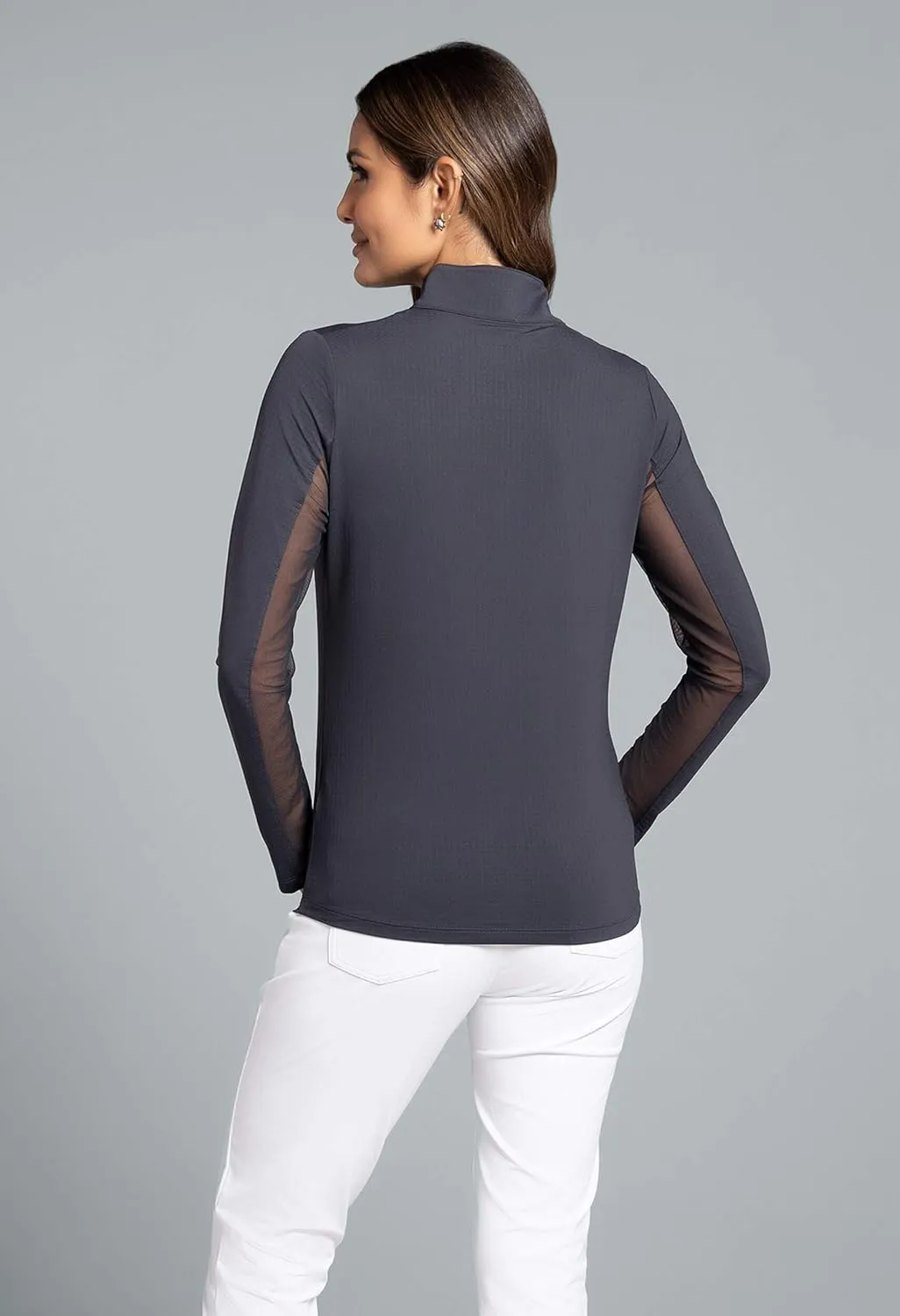 IBKUL Women's Solid Long Sleeve 1/4-zip Mock Neck Shirt