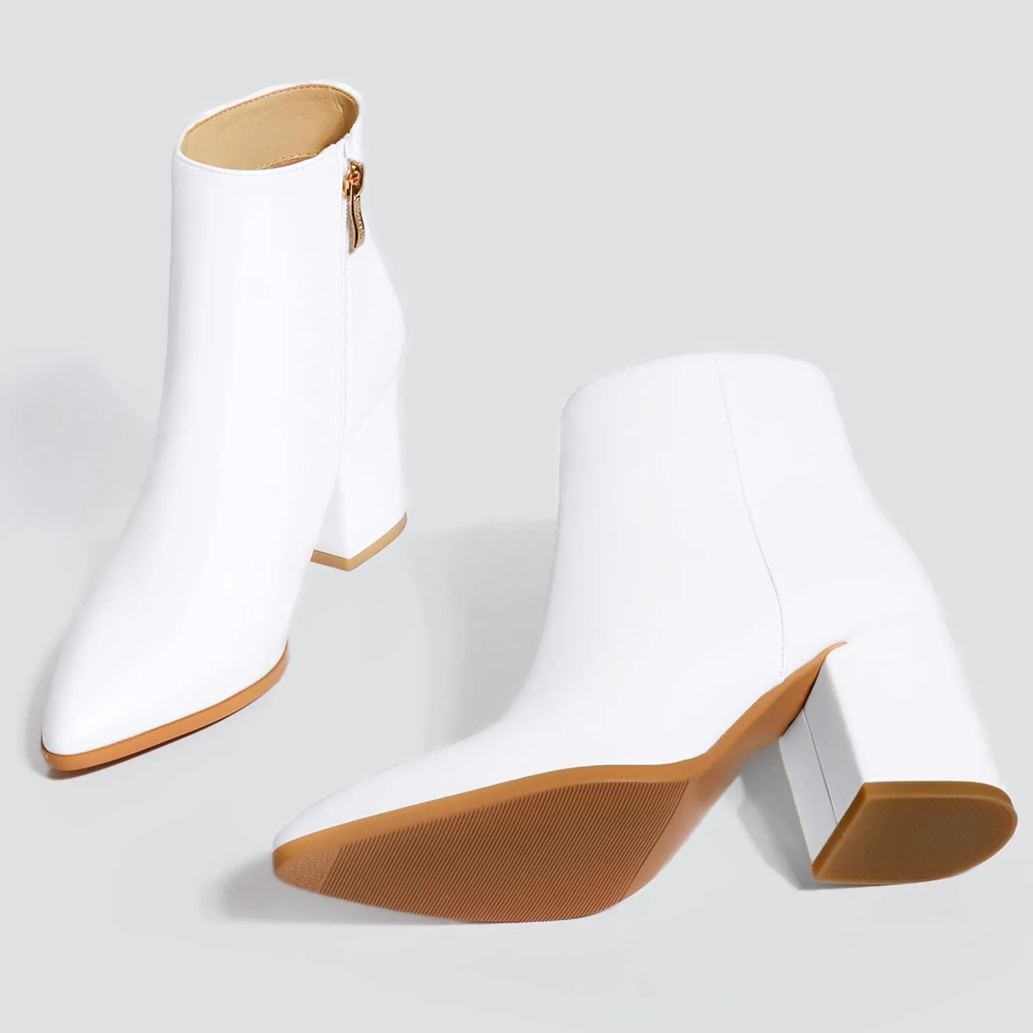 IDIFU Women Dress Ankle Boot with Low Chunky Heel Pointed Toe Side Zipper Bootie Shoe for Women Office Business Date Wedding