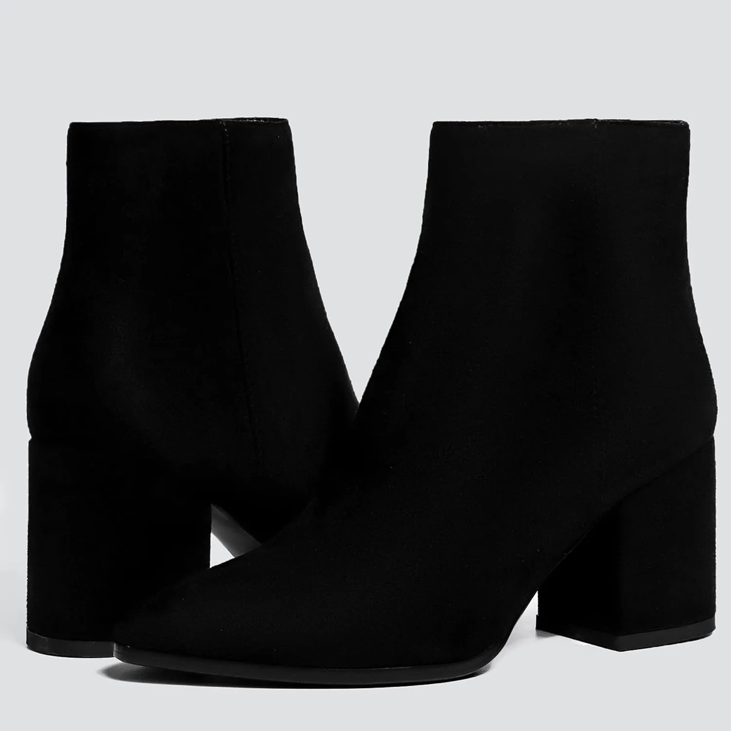 IDIFU Women Dress Ankle Boot with Low Chunky Heel Pointed Toe Side Zipper Bootie Shoe for Women Office Business Date Wedding