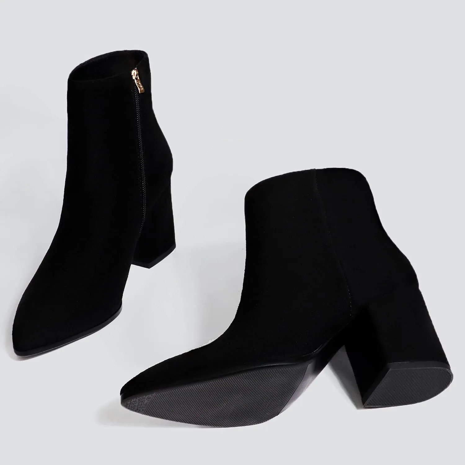 IDIFU Women Dress Ankle Boot with Low Chunky Heel Pointed Toe Side Zipper Bootie Shoe for Women Office Business Date Wedding
