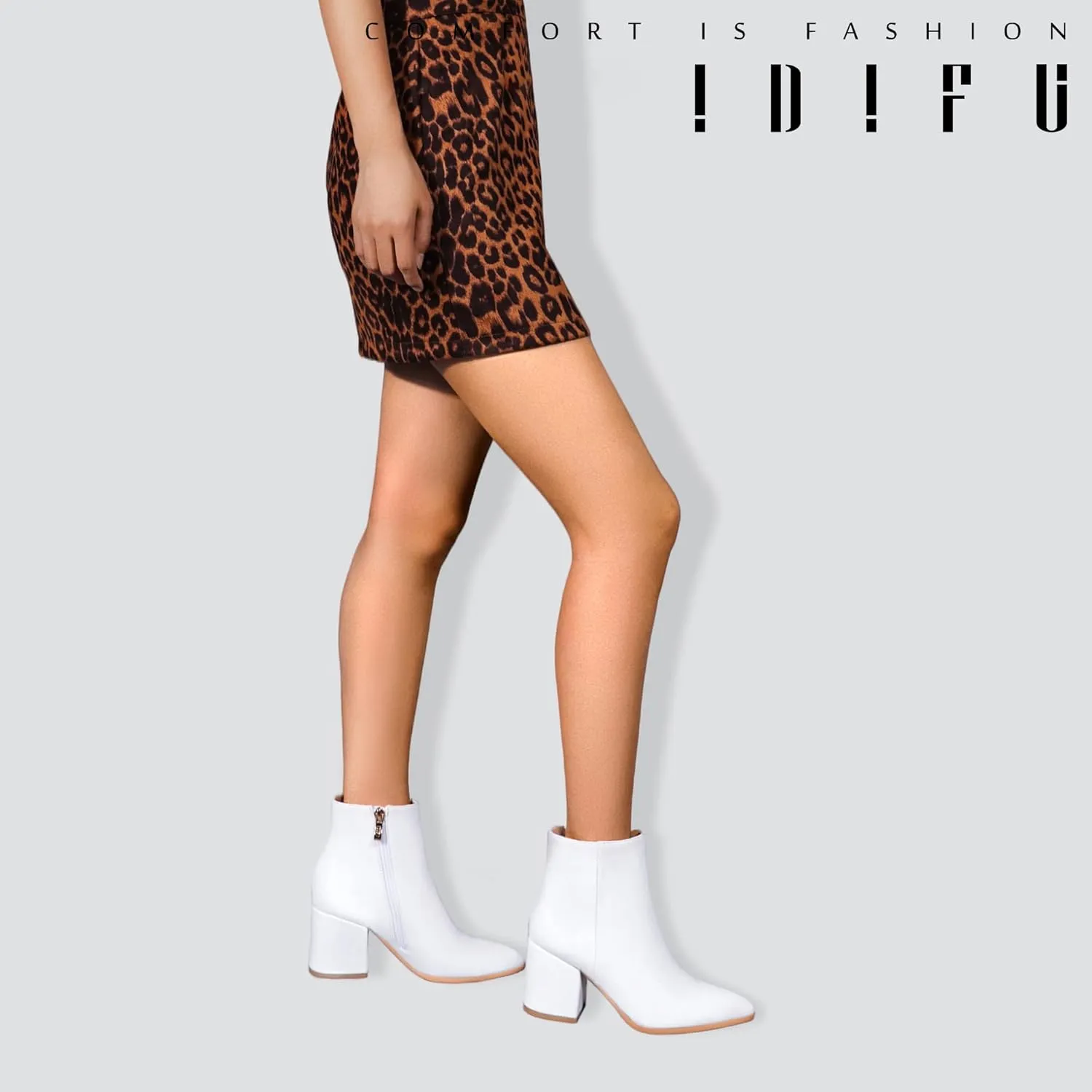 IDIFU Women Dress Ankle Boot with Low Chunky Heel Pointed Toe Side Zipper Bootie Shoe for Women Office Business Date Wedding