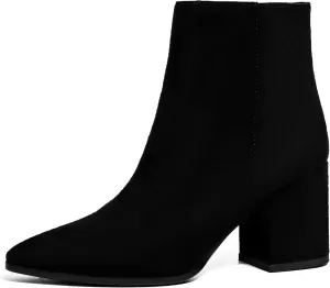IDIFU Women Dress Ankle Boot with Low Chunky Heel Pointed Toe Side Zipper Bootie Shoe for Women Office Business Date Wedding