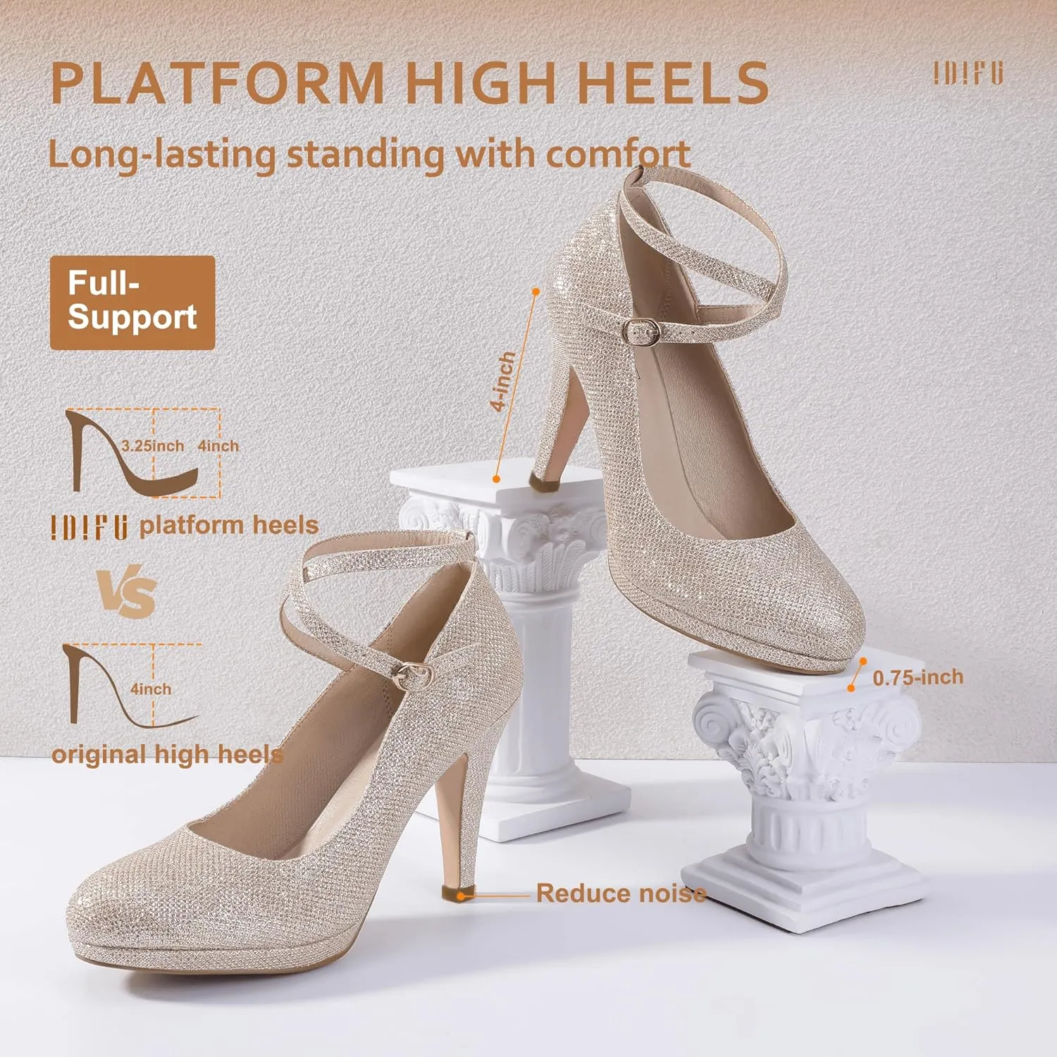 IDIFU Women's Tracy Platform High Heels Closed Toe Pumps Strappy Cross Ankle Strap Shoes for Casual Work Wedding