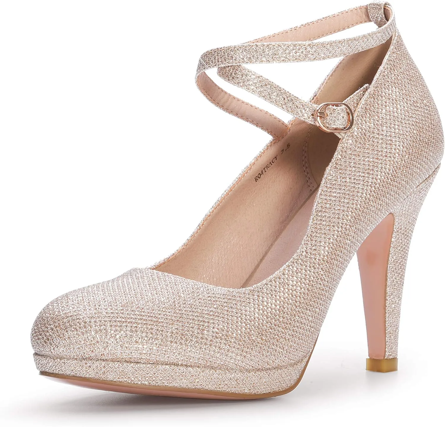 IDIFU Women's Tracy Platform High Heels Closed Toe Pumps Strappy Cross Ankle Strap Shoes for Casual Work Wedding