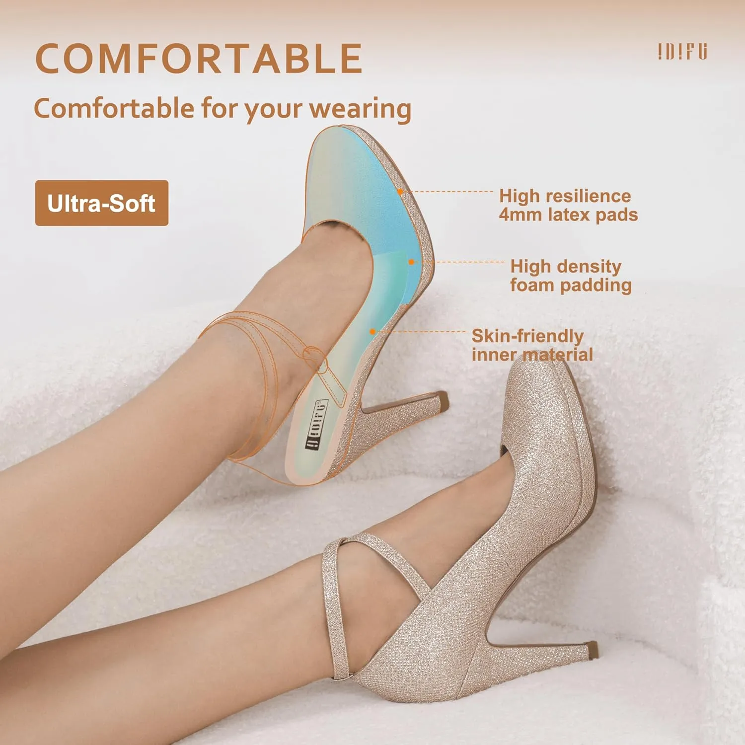 IDIFU Women's Tracy Platform High Heels Closed Toe Pumps Strappy Cross Ankle Strap Shoes for Casual Work Wedding