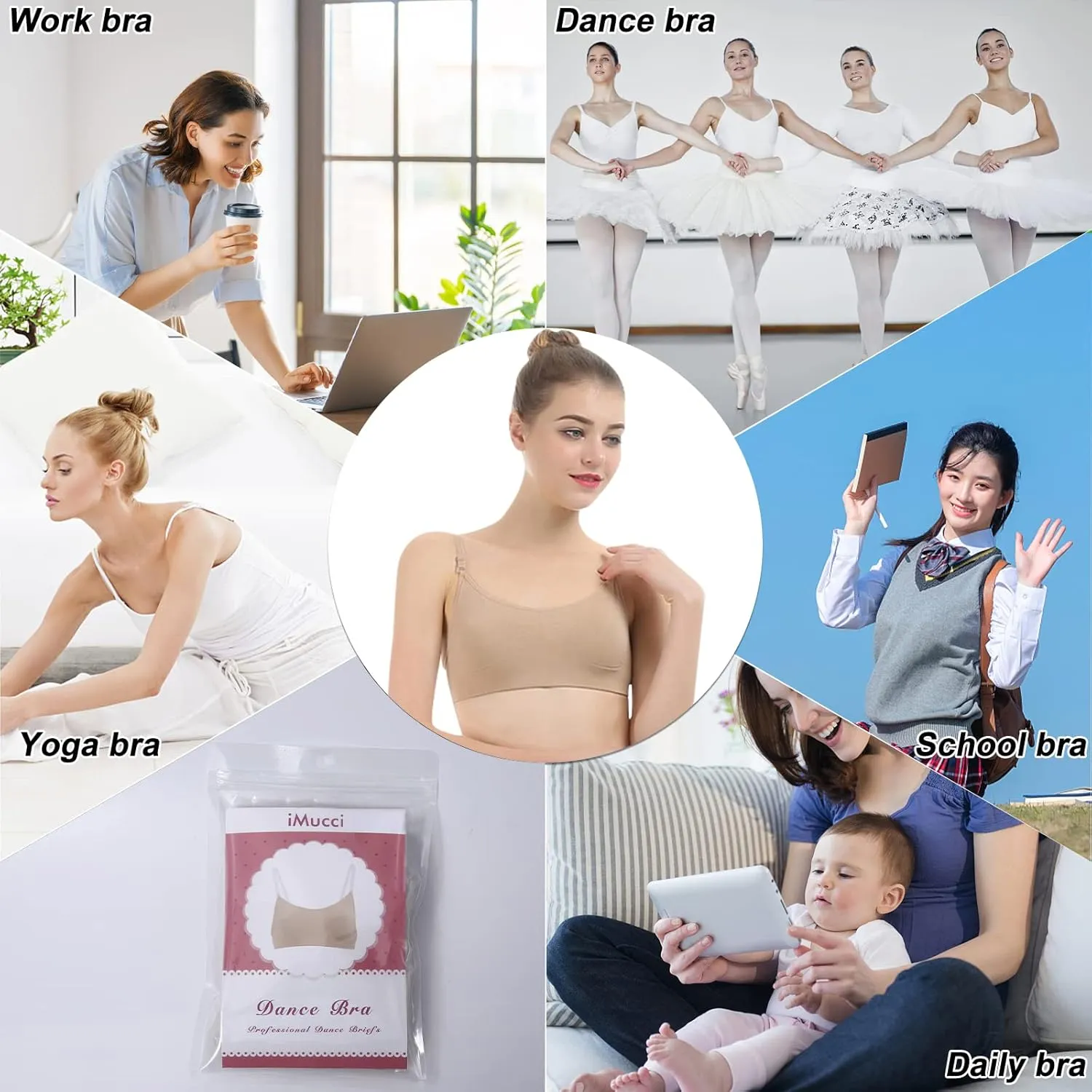 iMucci Clear Strap Bra Professional Dance Bra NO Sponge Invisible Ballet Bras
