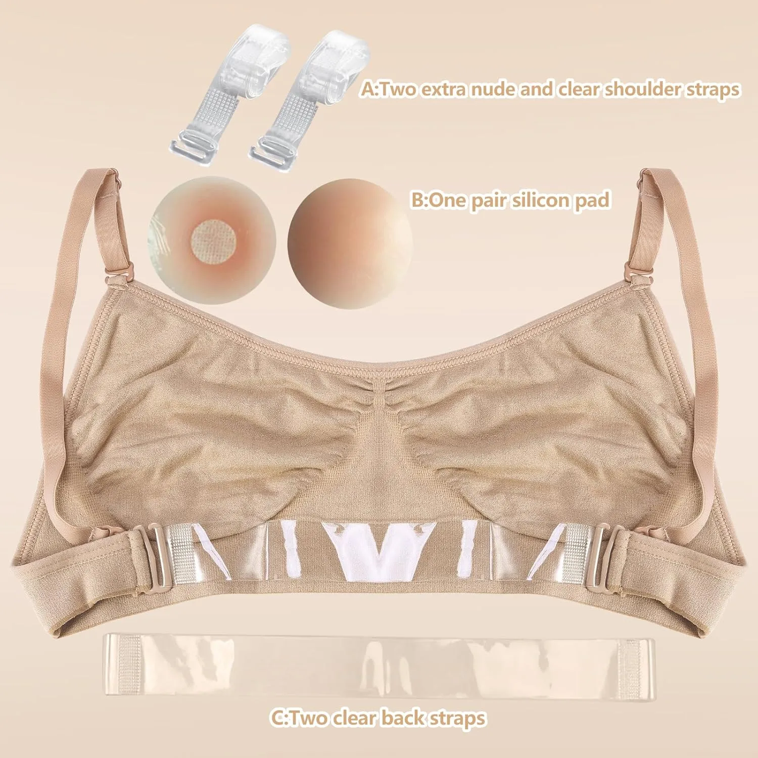 iMucci Clear Strap Bra Professional Dance Bra NO Sponge Invisible Ballet Bras
