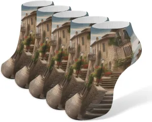 Italy Tuscan Ankle Socks for Men & Women, 5 Pairs Breathable Soft Low Cut Socks, Stretch Sweat Wicking Sox