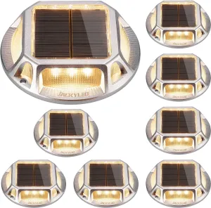 JACKYLED 8-Pack Solar Deck Lights Outdoor, 12 LED Solar Dock Lights Marine Waterproof, Dusk to Dawn Solar Lights for Backyard Sidewalk Garden Pathway Walkway Patio Backyard (Warm White)