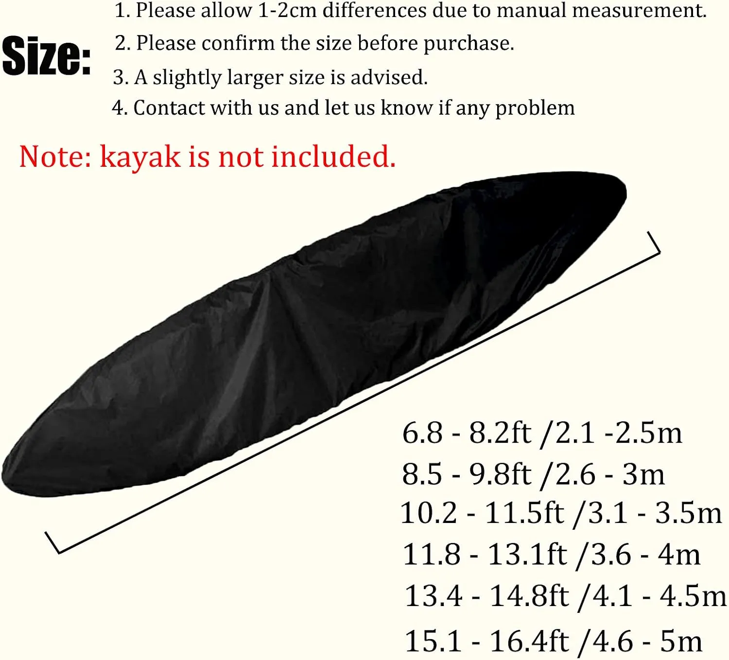 J&C Kayak Covers for Outdoor Storage Waterproof Canoe Cover Dust Proof Fits 8ft 10ft 12ft 13ft 14ft 15 16 17 18ft 19 ft 210D Polyester Anti Sunlight Fishing Boat Protector