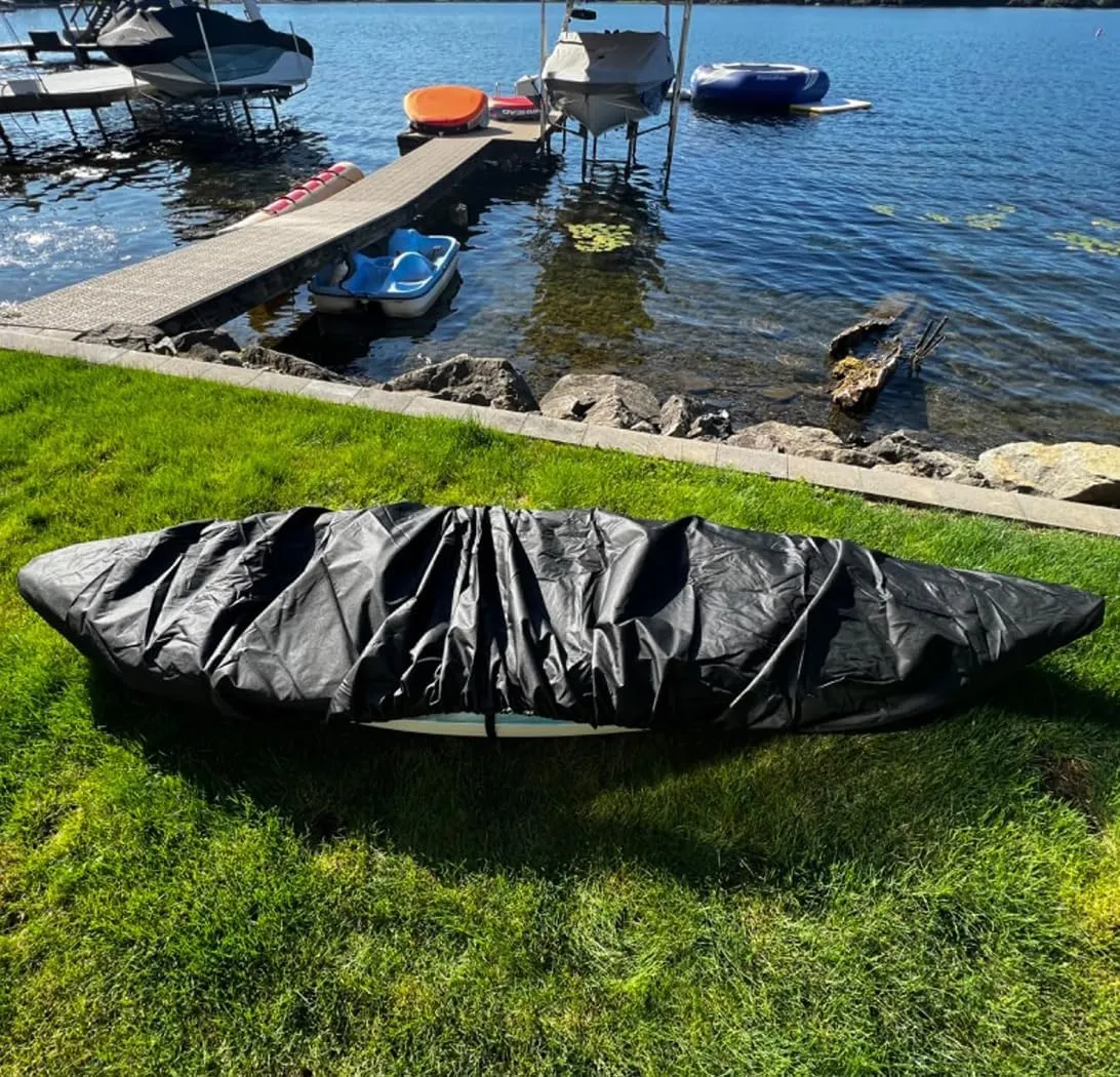 J&C Kayak Covers for Outdoor Storage Waterproof Canoe Cover Dust Proof Fits 8ft 10ft 12ft 13ft 14ft 15 16 17 18ft 19 ft 210D Polyester Anti Sunlight Fishing Boat Protector
