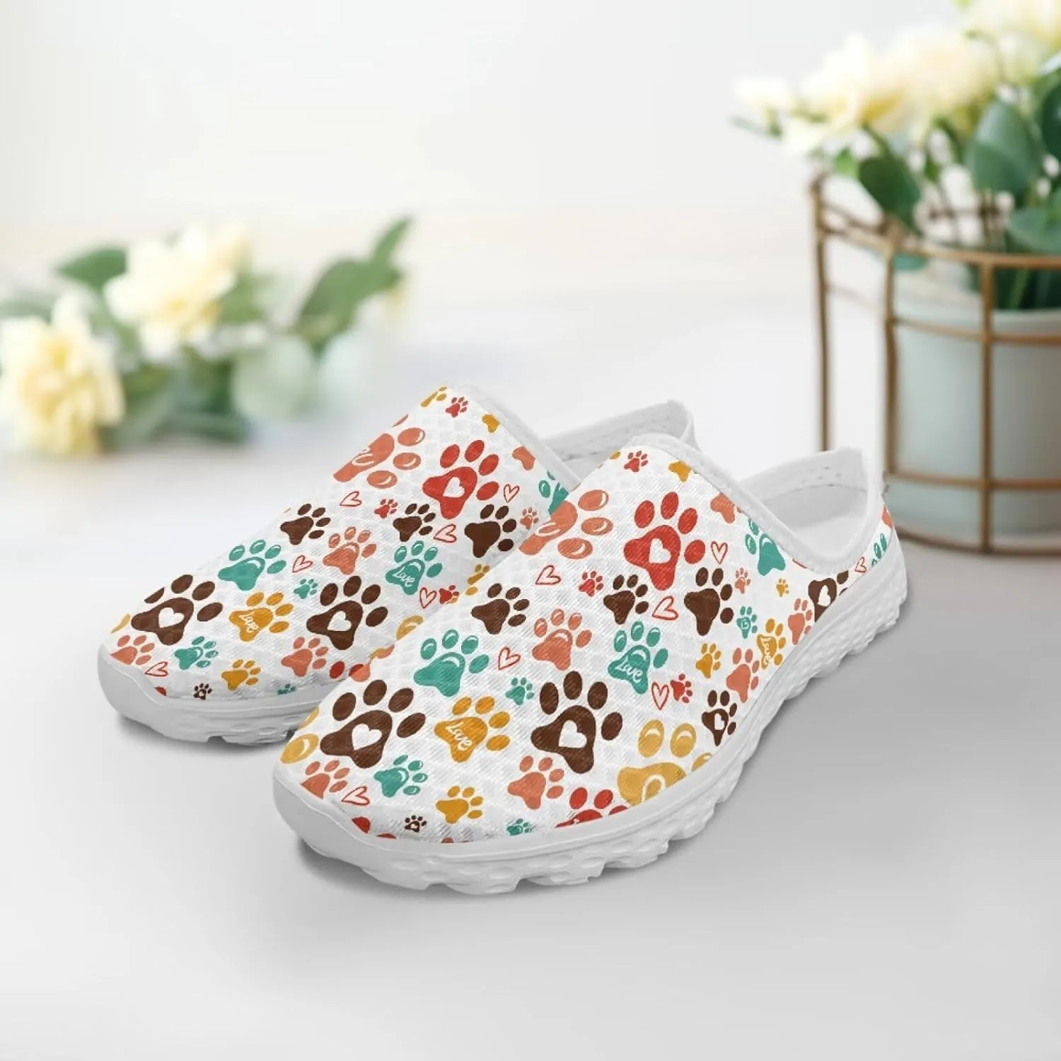 Jeiento Womens Slip On Mules Shoes Cute Cat Shoes Mesh Breathable Walking Sneakers Backless Fashion Sneakers
