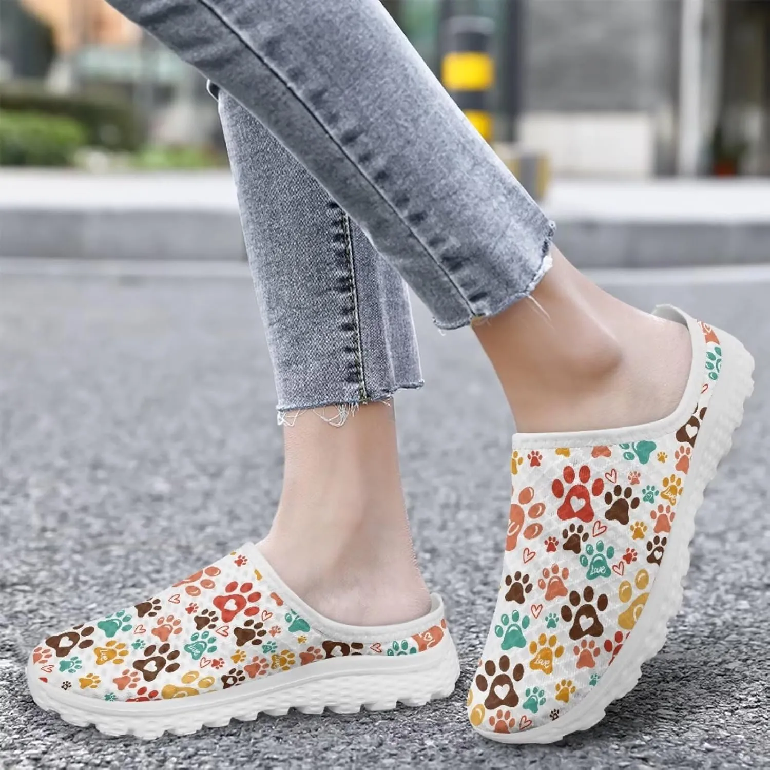 Jeiento Womens Slip On Mules Shoes Cute Cat Shoes Mesh Breathable Walking Sneakers Backless Fashion Sneakers