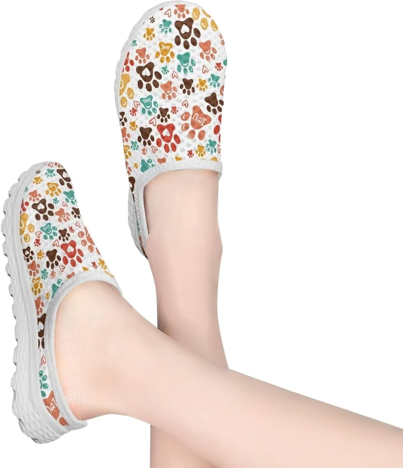 Jeiento Womens Slip On Mules Shoes Cute Cat Shoes Mesh Breathable Walking Sneakers Backless Fashion Sneakers