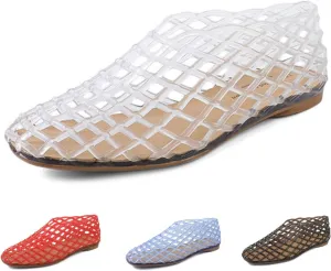 Jelly Mesh Ballet Flats for Women Jelly Shoes Women 2025 Newly Adult Clear Hollow Jelly Flat Sandals Lightweight Breathable Summer Beach Ballerina