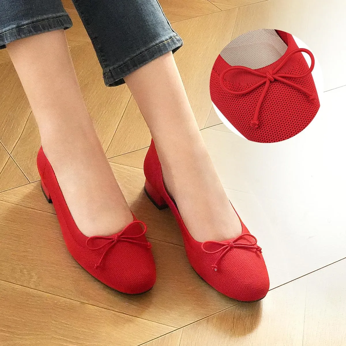 JENN ARDOR Womens Low Block Chunky Pumps Ladies Dress Heels Closed Round Toe Casual Office Shoes for Women Comfortable