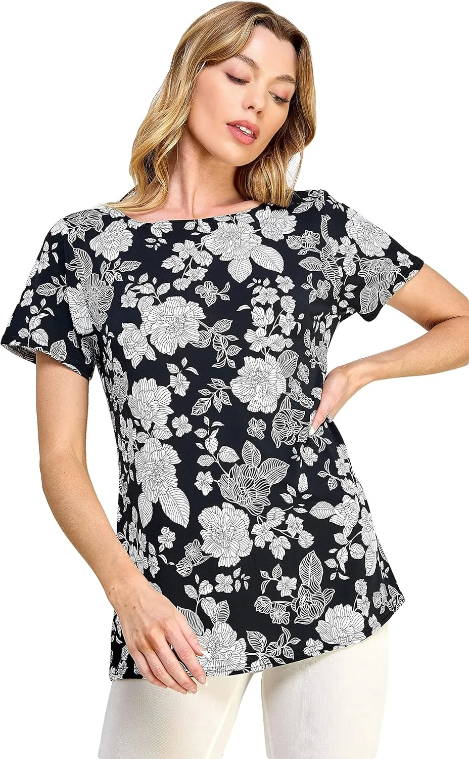 Jostar Boat Neckline Short Short Sleeve Top-3068HT-SRP1-W446
