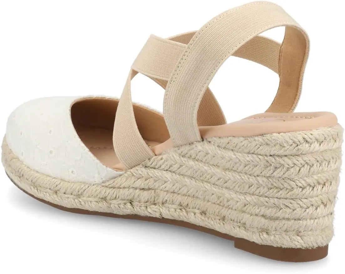 Journee Womens cushioned footbeds Ashlee wedge heel espadrille sandal soft fabric uppers ankle strap sandal round-toe