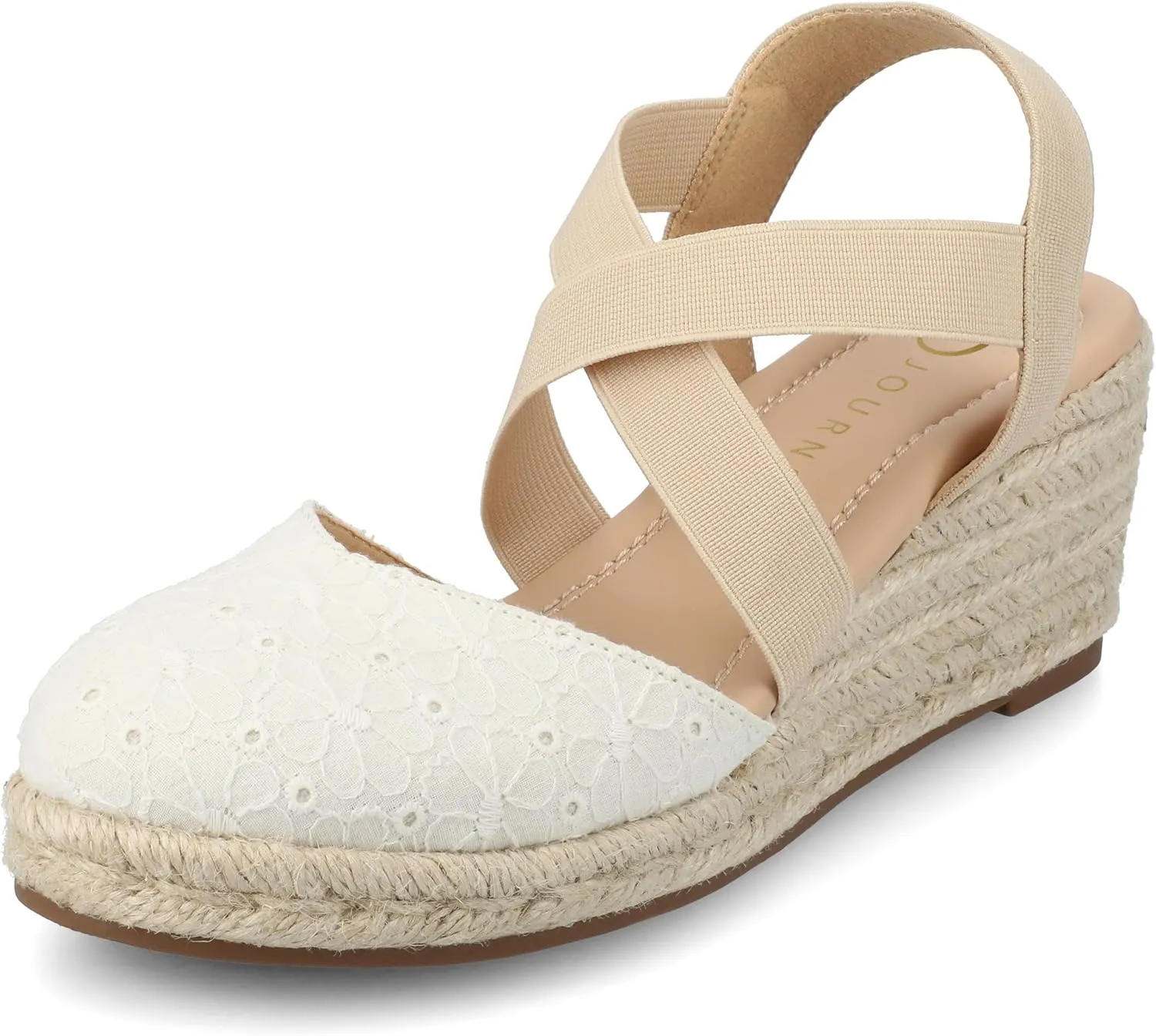 Journee Womens cushioned footbeds Ashlee wedge heel espadrille sandal soft fabric uppers ankle strap sandal round-toe