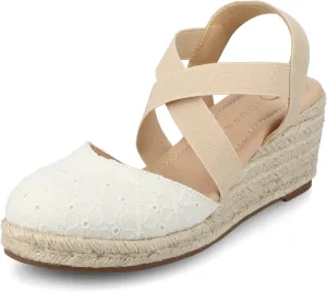 Journee Womens cushioned footbeds Ashlee wedge heel espadrille sandal soft fabric uppers ankle strap sandal round-toe
