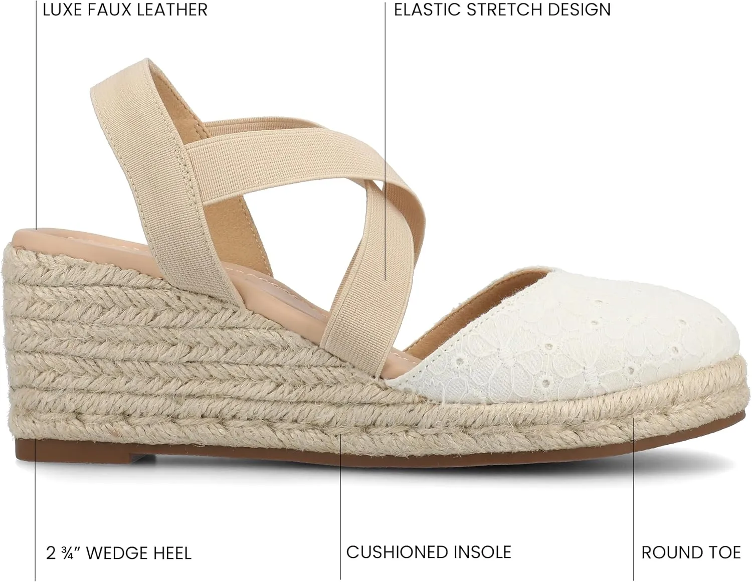 Journee Womens cushioned footbeds Ashlee wedge heel espadrille sandal soft fabric uppers ankle strap sandal round-toe