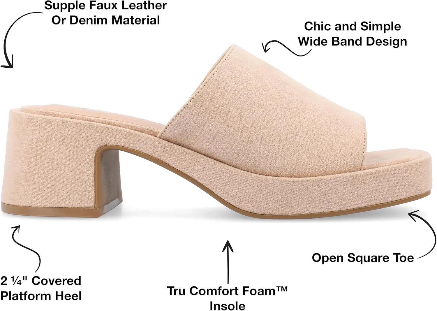 Journee Womens One Band Slip On Open Square Toe Covered Block Heel Slide Bessa Comfort Platform Sandals