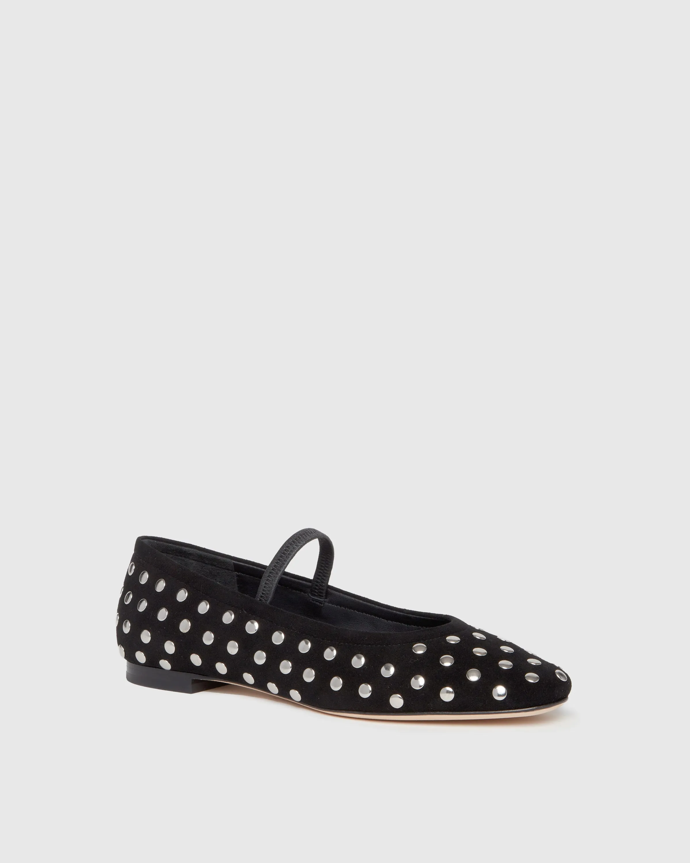 Joya Studded Flat - Black Leather