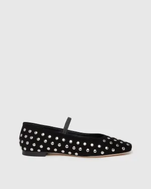 Joya Studded Flat - Black Leather