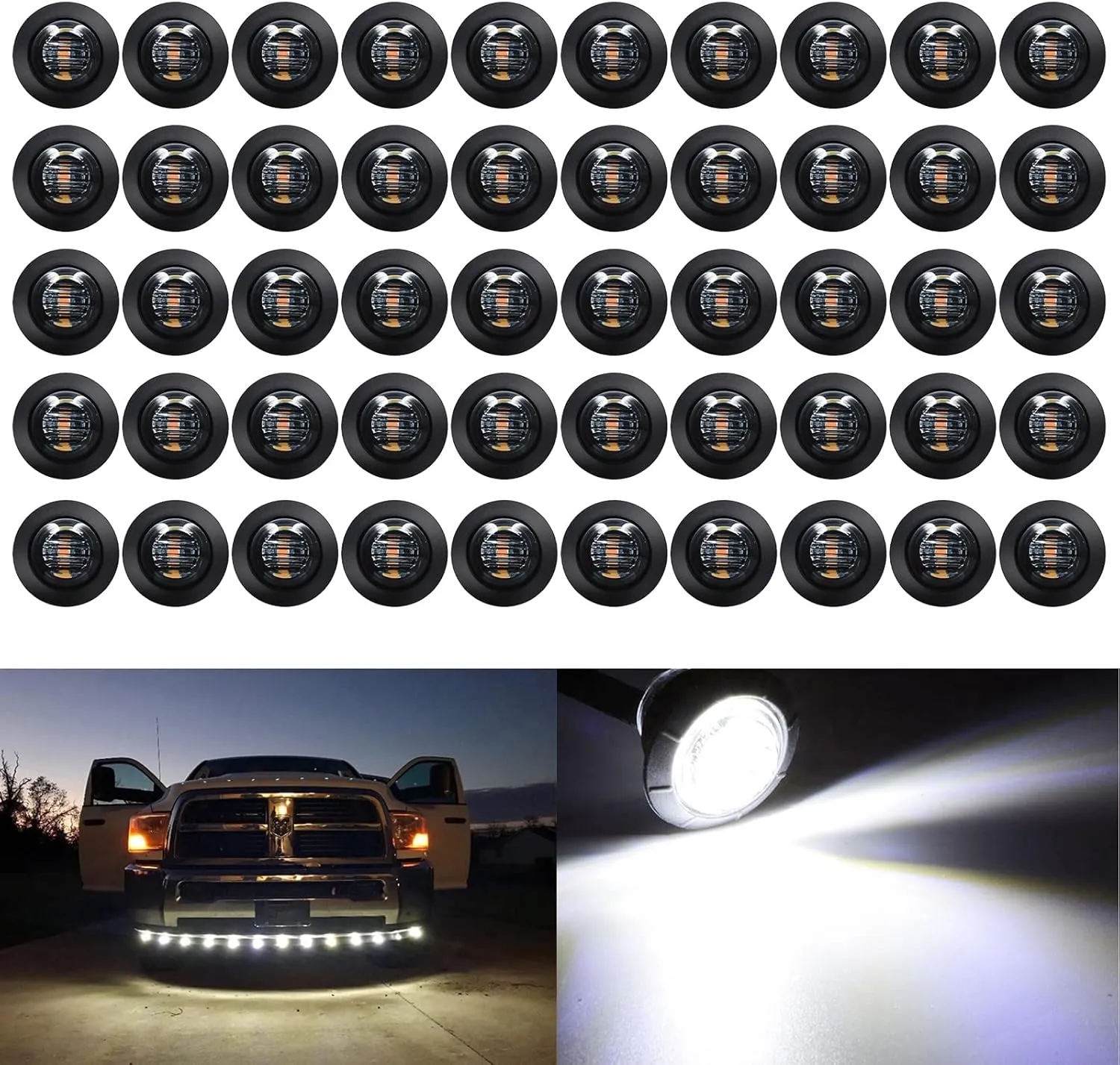 KEING 50X 3/4 Inch Trailer Marker Lights Smoked Lens White LED Trailer Side Marker Light Round Trailer Running Lights for Truck RV Lorry Pickup Camper Waterproof Exterior Marker Lights Accessories