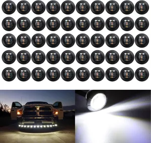 KEING 50X 3/4 Inch Trailer Marker Lights Smoked Lens White LED Trailer Side Marker Light Round Trailer Running Lights for Truck RV Lorry Pickup Camper Waterproof Exterior Marker Lights Accessories