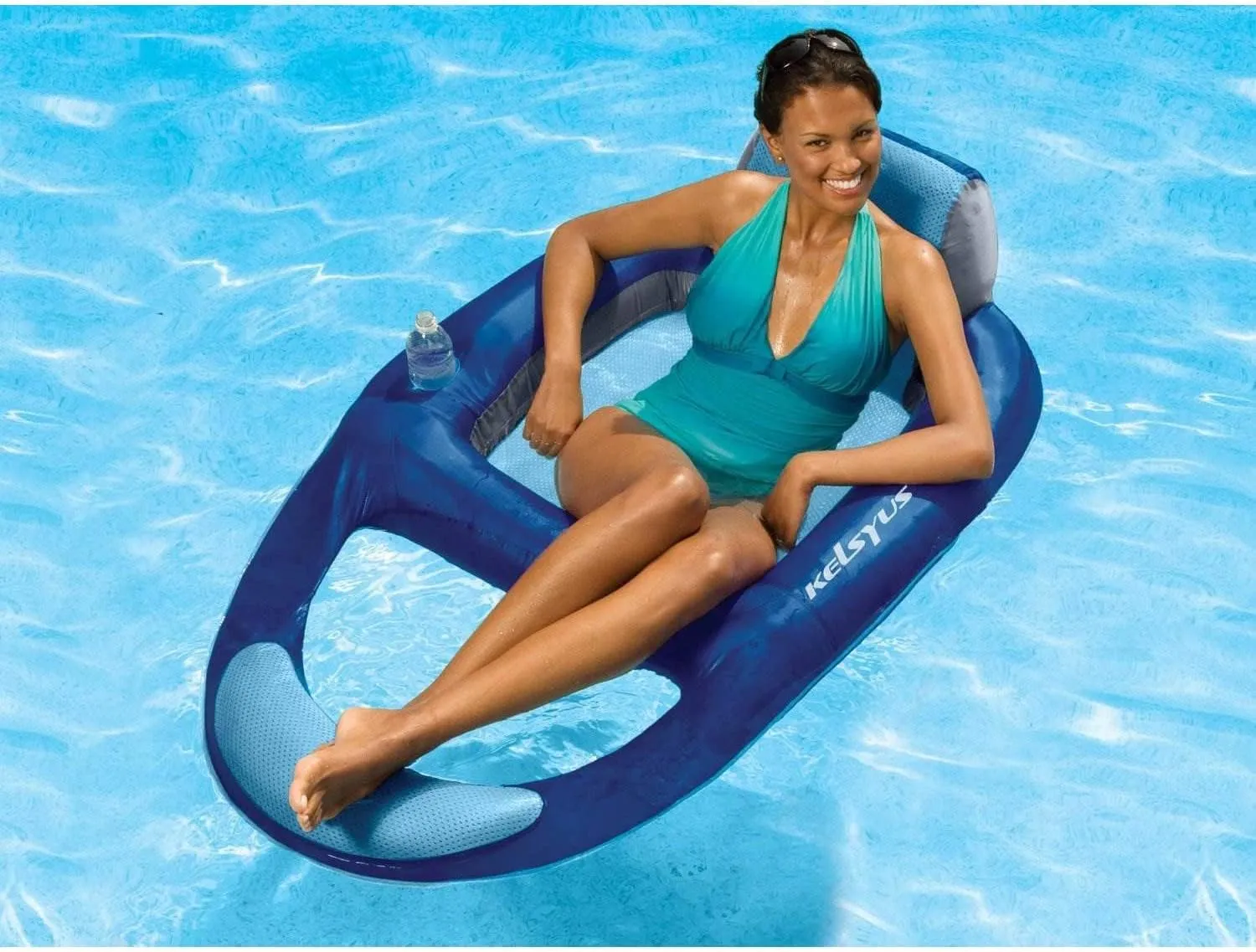 Kelsyus Spring Float Pool Lounger Chair, Light Blue