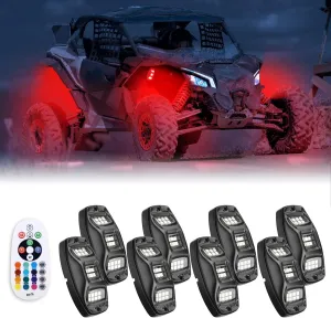 KEMIMOTO 8 Pods Rock Lights Kits for UTV with APP/RF Control Multicolor Music Mode Neon Underglow Lighting for Truck ATV Car, LED Rock Lights Compatible with Polaris RZR Can-Am X3 Sportsman
